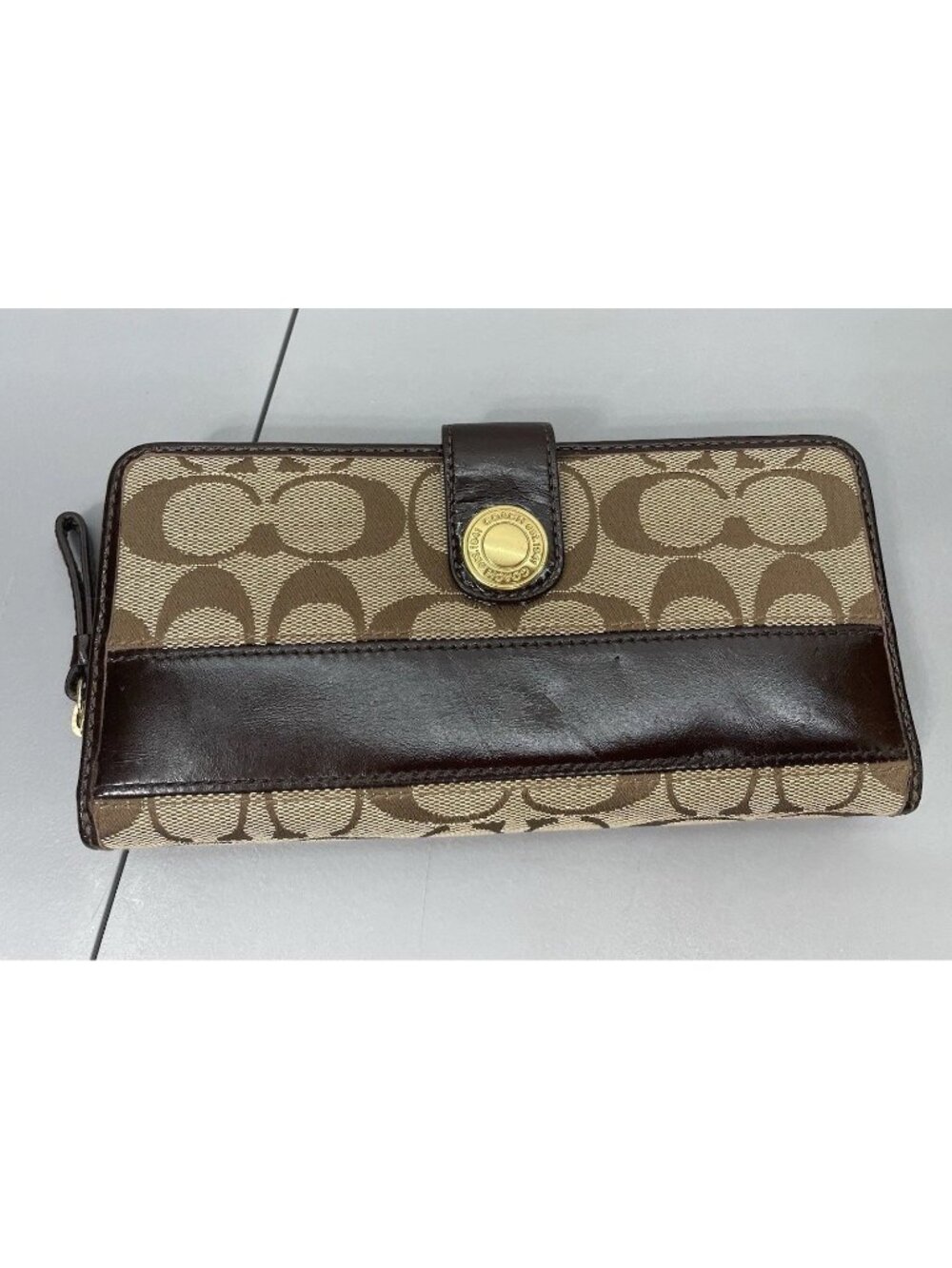 Coach Legacy Signature Stripe Slim Envelope Wallet Leather Canvas Brown 41631